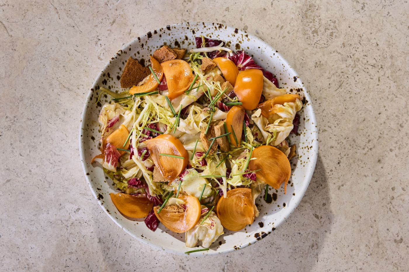 Birds Eye view of persimmon salad