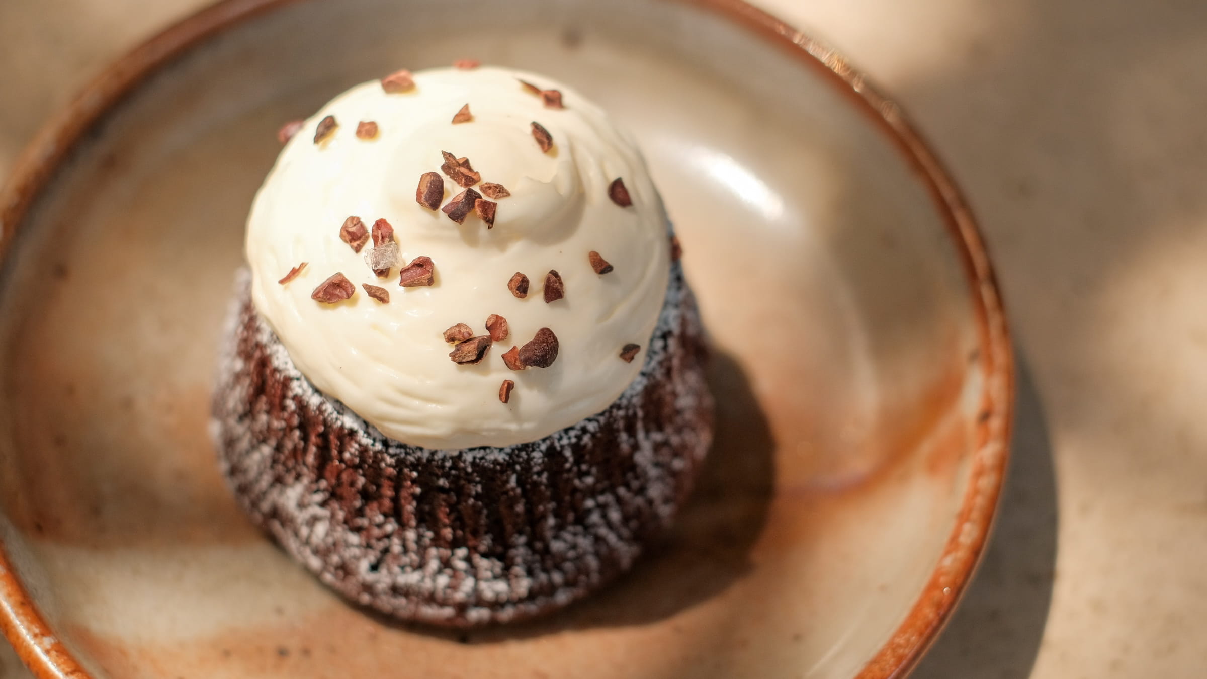Close up of Dine LA chocolate torte dessert